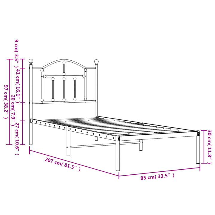 sengeramme med sengegavl 80x200 cm metal hvid