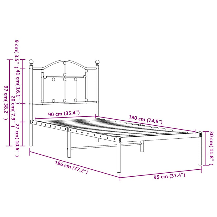 sengeramme med sengegavl 90x190 cm metal hvid