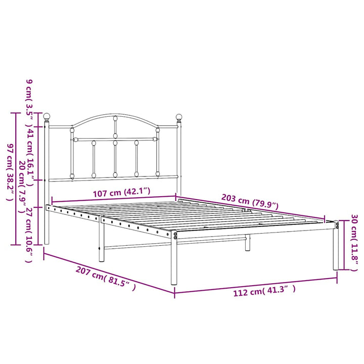 sengeramme med sengegavl 107x203 cm metal hvid