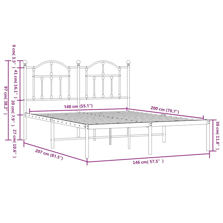 sengeramme med sengegavl 140x200 cm metal hvid