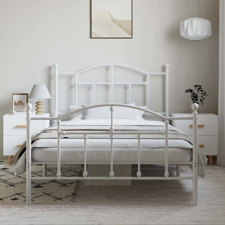 sengeramme med sengegavl og fodgærde 100x200 cm metal hvid
