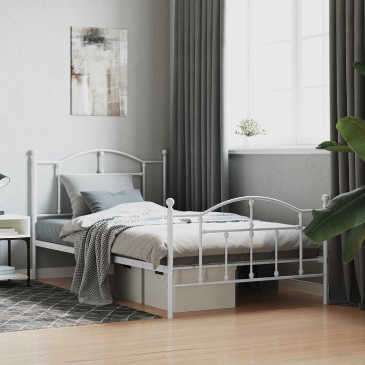 sengeramme med sengegavl og fodgærde 107x203 cm metal hvid