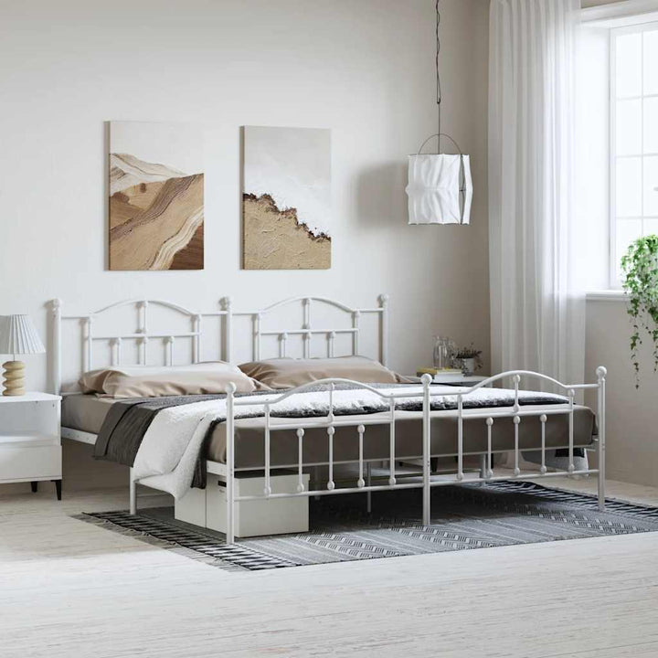 sengeramme med sengegavl og fodgærde 193x203 cm metal hvid