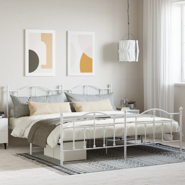 sengeramme med sengegavl og fodgærde 200x200 cm metal hvid