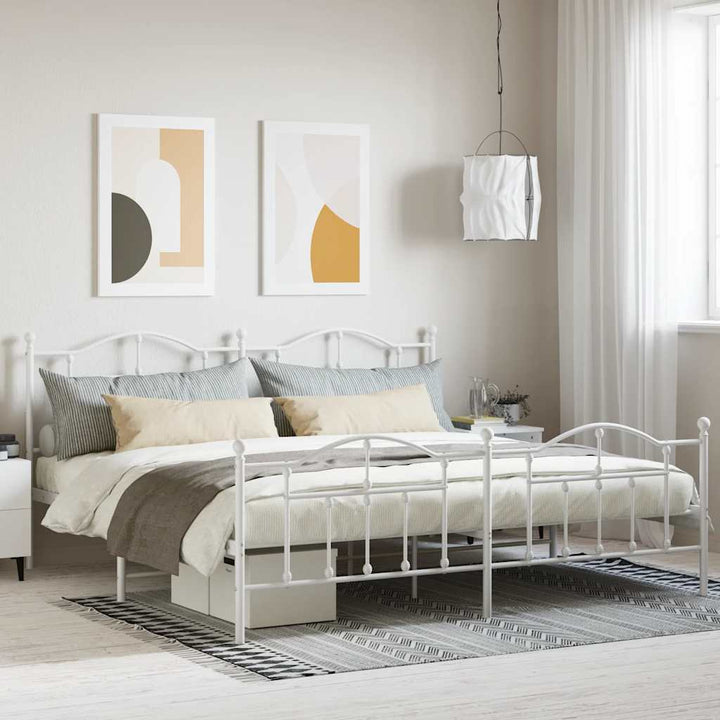 sengeramme med sengegavl og fodgærde 200x200 cm metal hvid