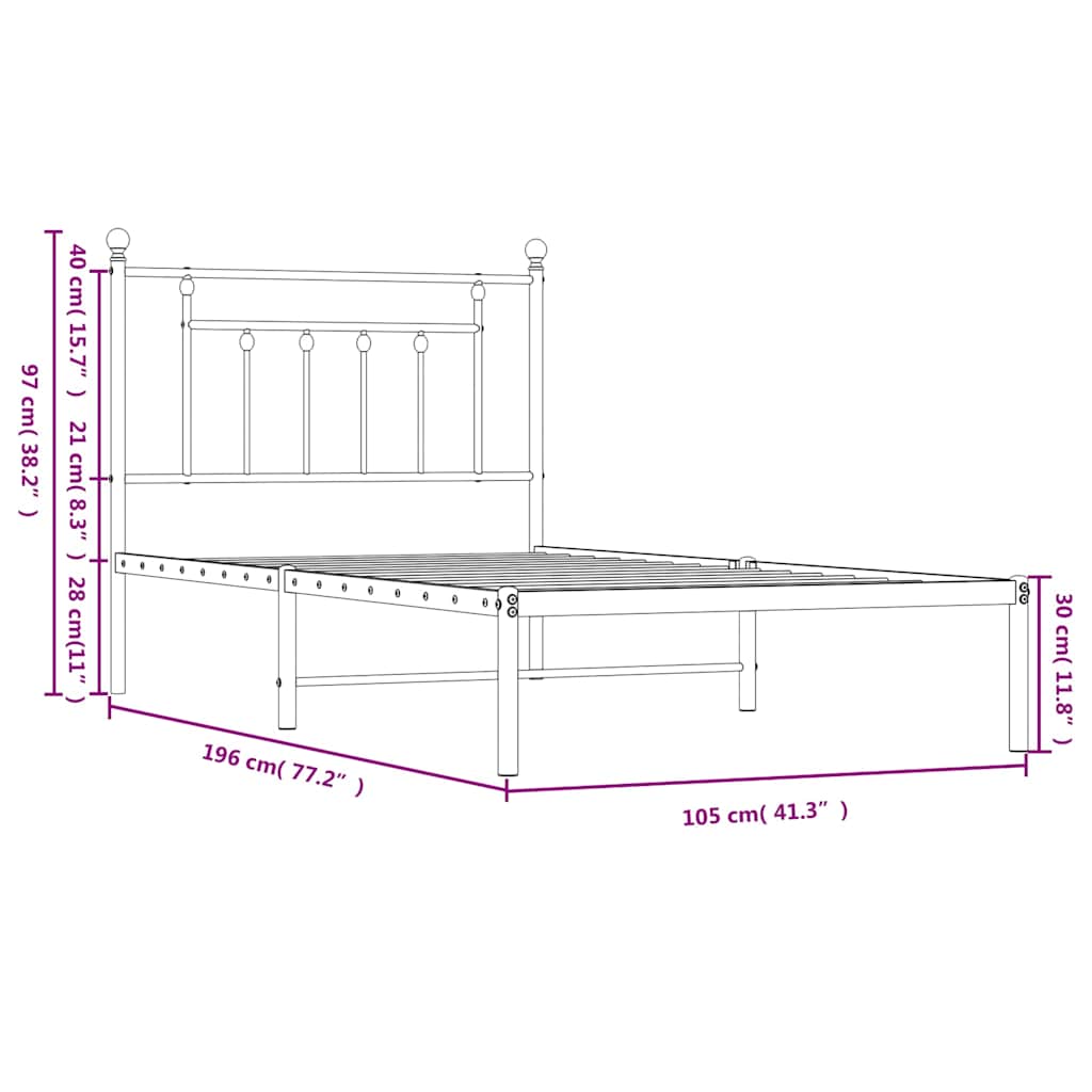 sengeramme med sengegavl 100x190 cm metal sort