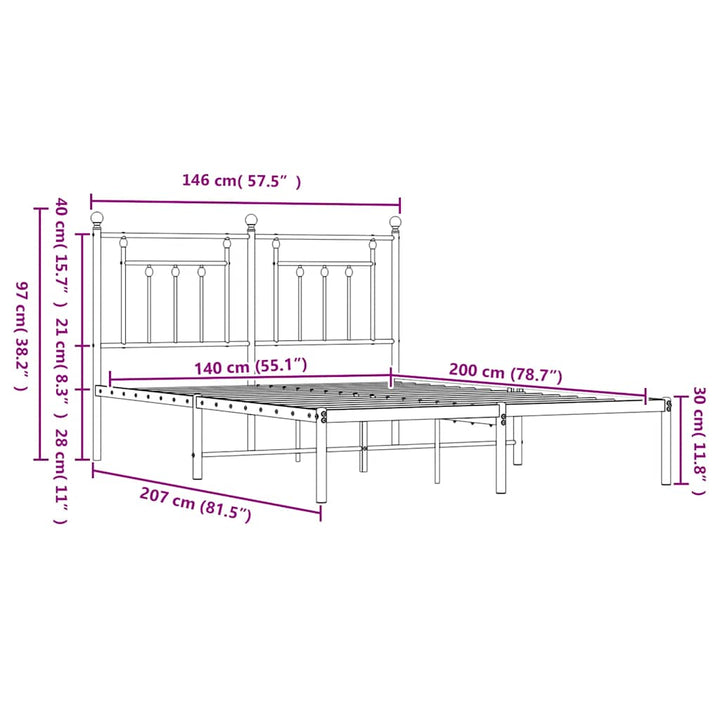 sengeramme med sengegavl 140x200 cm metal sort