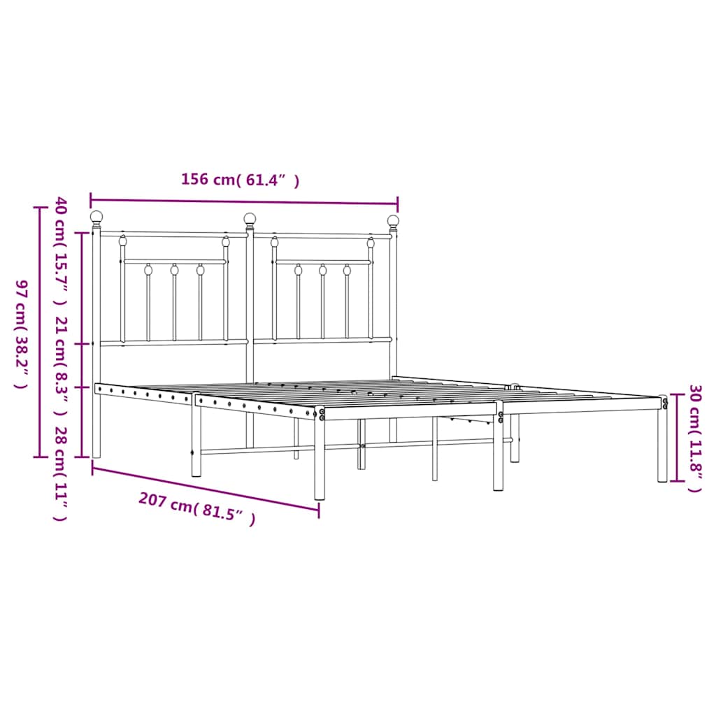 sengeramme med sengegavl 150x200 cm metal sort