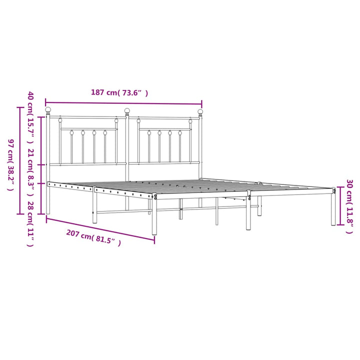 sengeramme med sengegavl 180x200 cm metal sort