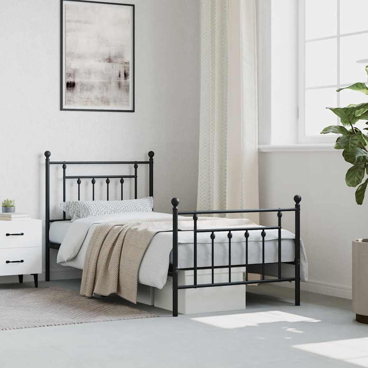 sengeramme med sengegavl og fodgærde 90x190 cm metal sort