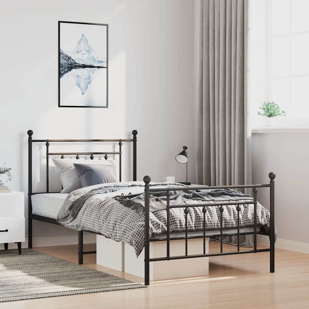 sengeramme med sengegavl og fodgærde 100x190 cm metal sort