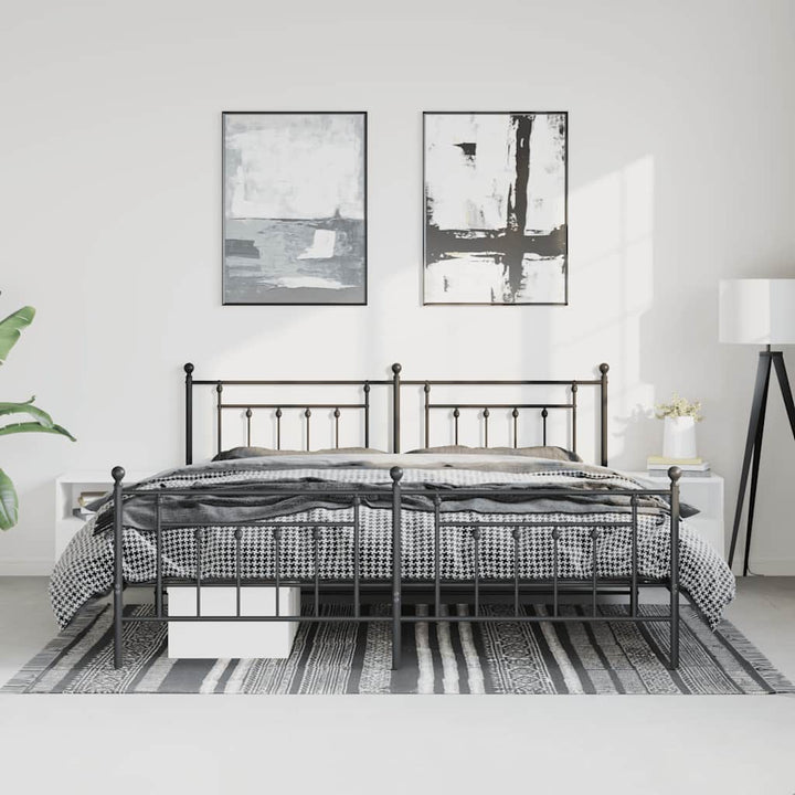 sengeramme med sengegavl og fodgærde 193x203 cm metal sort