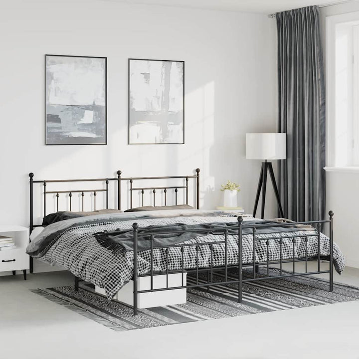 sengeramme med sengegavl og fodgærde 193x203 cm metal sort
