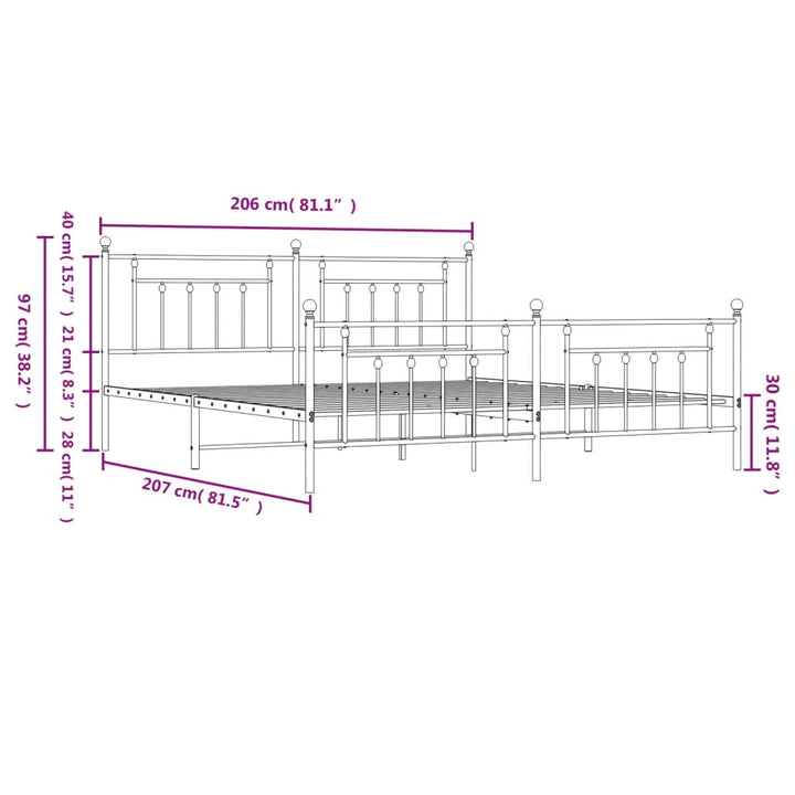sengeramme med sengegavl og fodgærde 200x200 cm metal sort