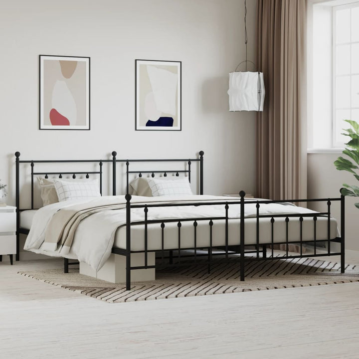 sengeramme med sengegavl og fodgærde 200x200 cm metal sort