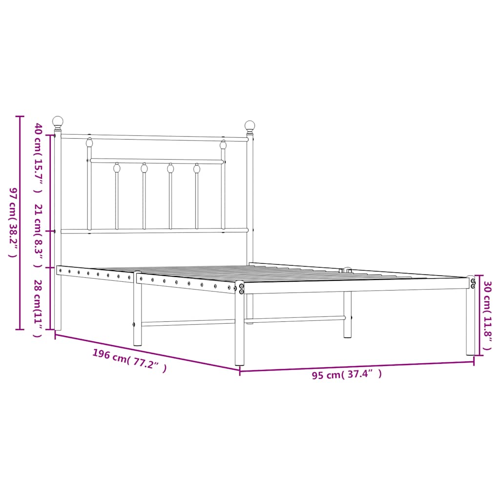 sengeramme med sengegavl 90x190 cm metal hvid