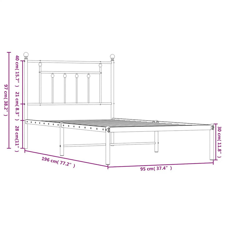 sengeramme med sengegavl 90x190 cm metal hvid
