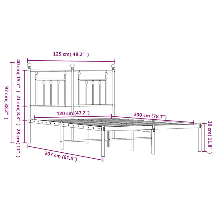 sengeramme med sengegavl 120x200 cm metal hvid