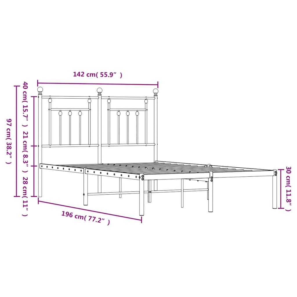 sengeramme med sengegavl 135x190 cm metal hvid