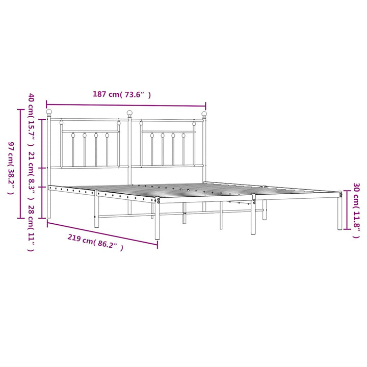 sengeramme med sengegavl 183x213 cm metal hvid