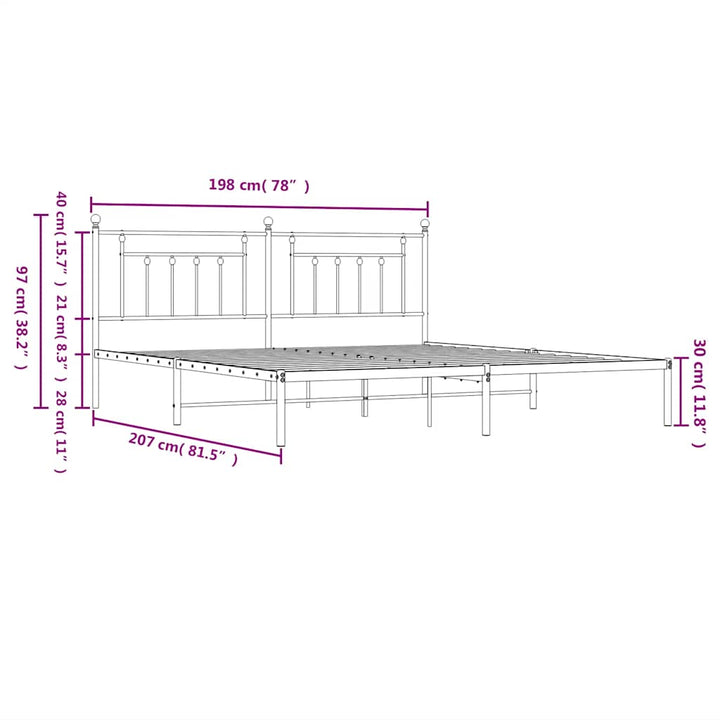 sengeramme med sengegavl 193x203 cm metal hvid