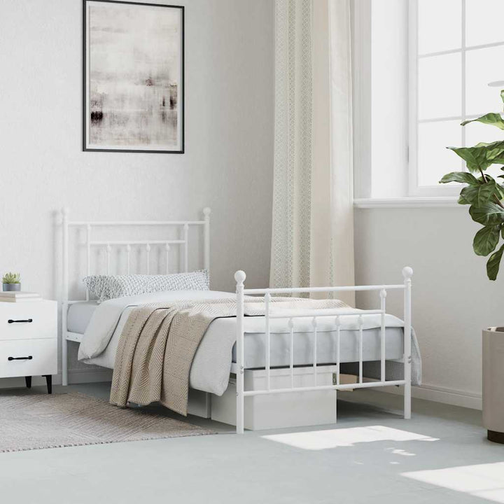 sengeramme med sengegavl og fodgærde 90x190 cm metal hvid