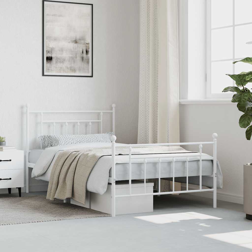 sengeramme med sengegavl og fodgærde 100x200 cm metal hvid