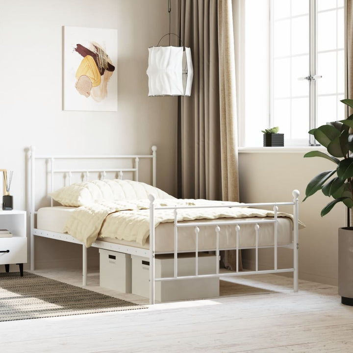 sengeramme med sengegavl og fodgærde 100x200 cm metal hvid