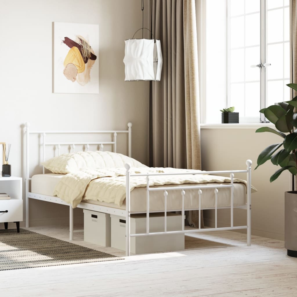sengeramme med sengegavl og fodgærde 107x203 cm metal hvid