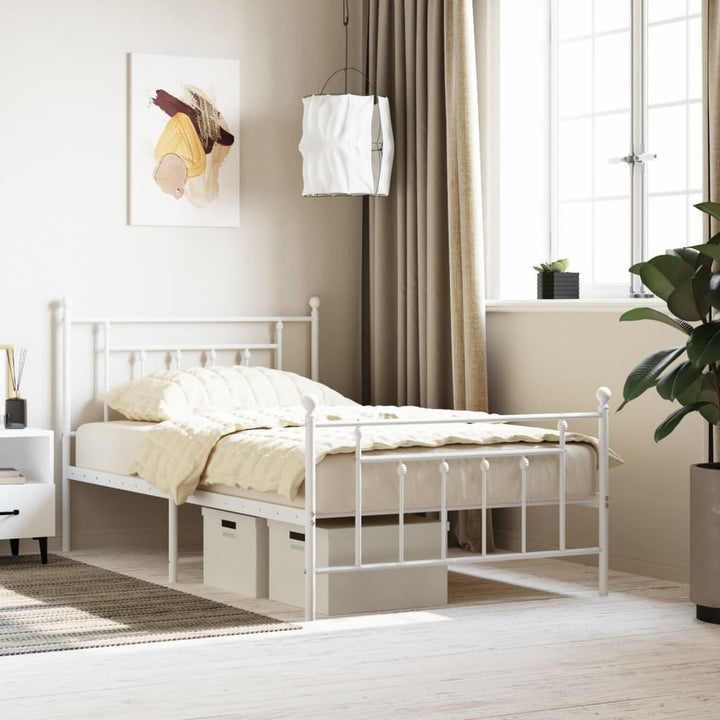 sengeramme med sengegavl og fodgærde 107x203 cm metal hvid