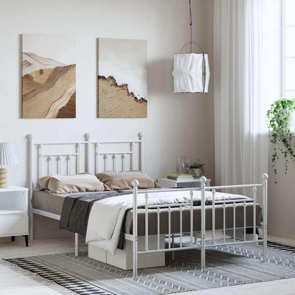 sengeramme med sengegavl og fodgærde 135x190 cm metal hvid