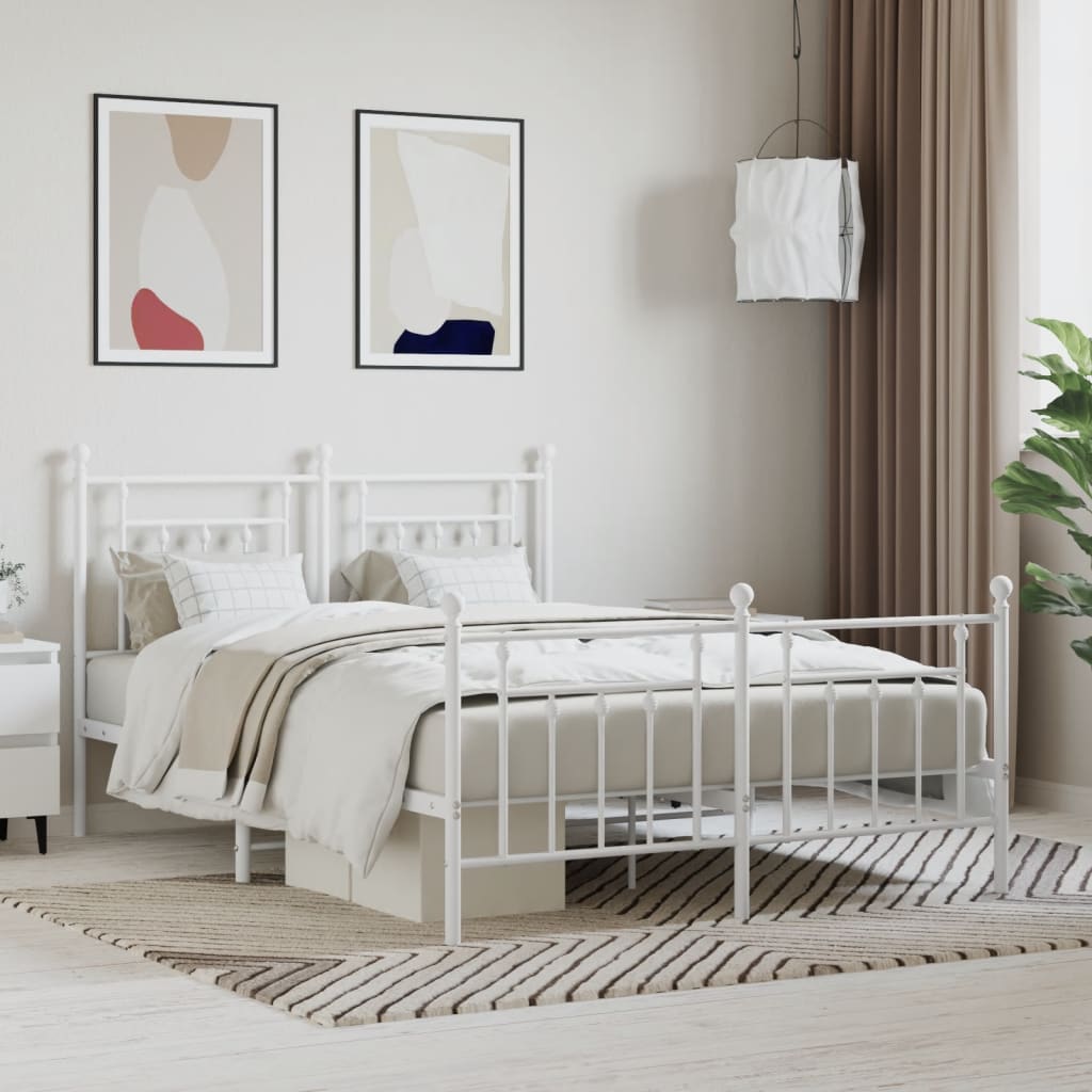 sengeramme med sengegavl og fodgærde 140x190 cm metal hvid
