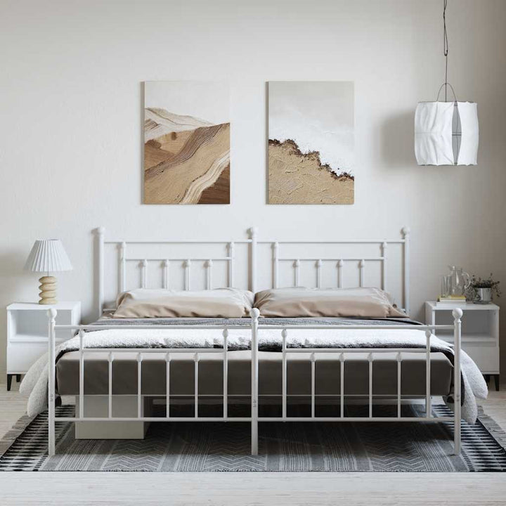 sengeramme med sengegavl og fodgærde 193x203 cm metal hvid