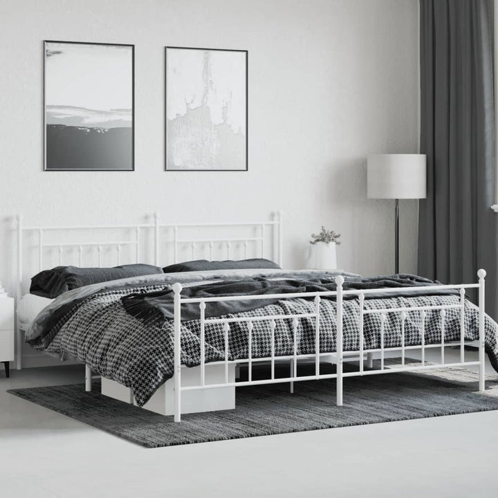 sengeramme med sengegavl og fodgærde 200x200 cm metal hvid