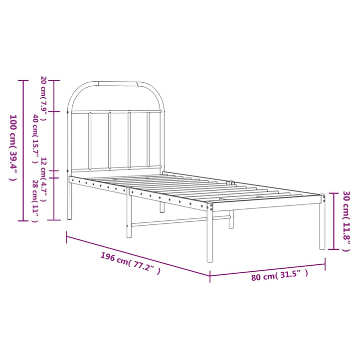 sengeramme med sengegavl 75x190 cm metal sort