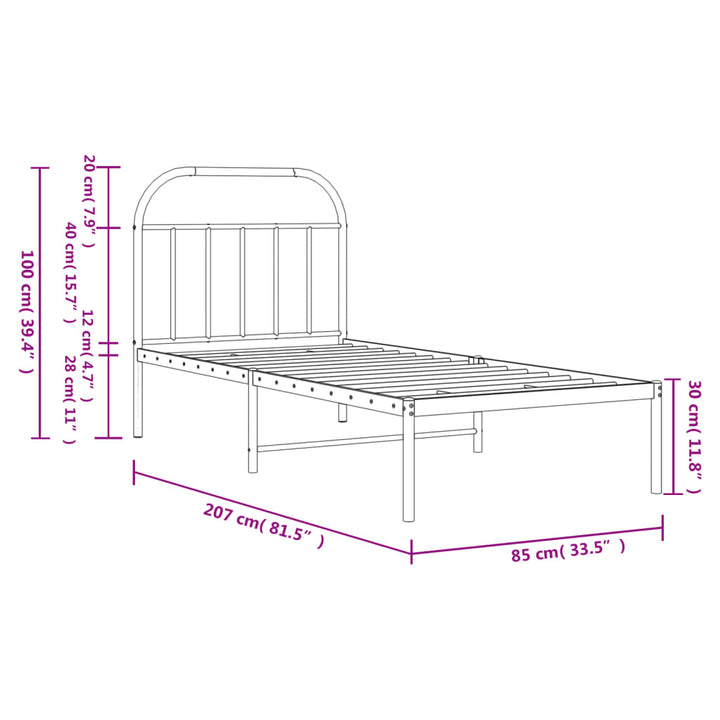 sengeramme med sengegavl 80x200 cm metal sort