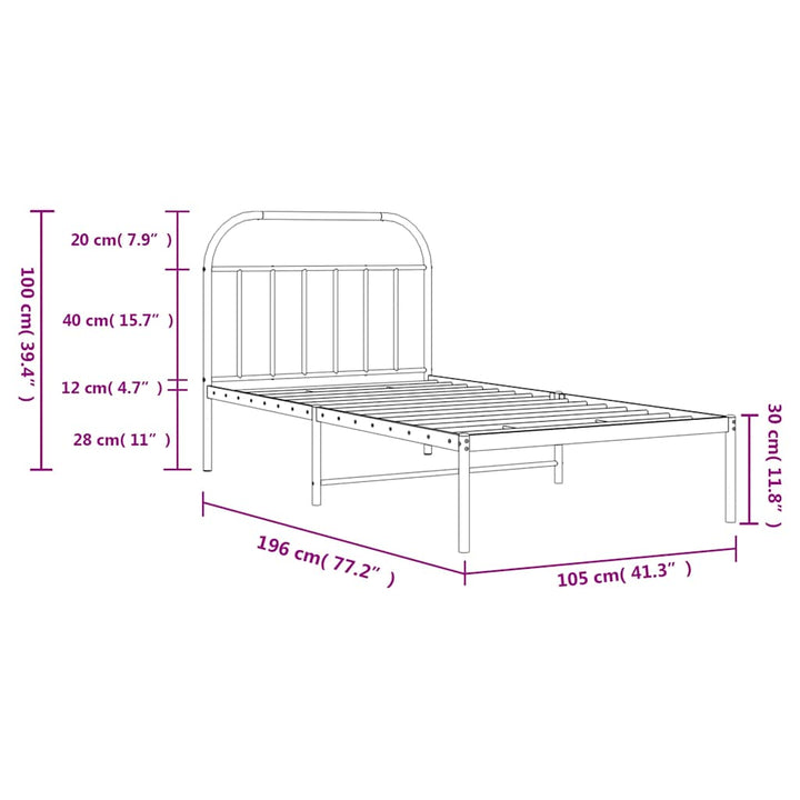 sengeramme med sengegavl 100x190 cm metal sort