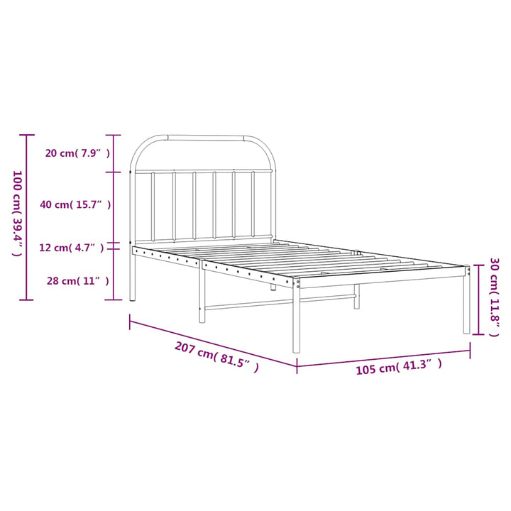 sengeramme med sengegavl 100x200 cm metal sort
