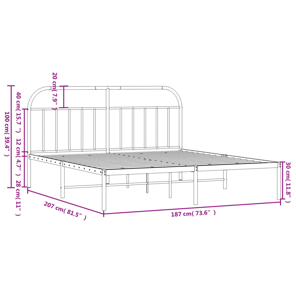 sengeramme med sengegavl 180x200 cm metal sort