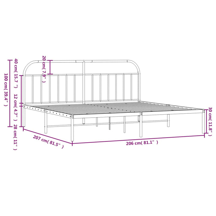 sengeramme med sengegavl 200x200 cm metal sort