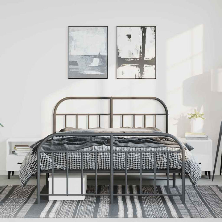 sengeramme med sengegavl og fodgærde 135x190 cm metal sort