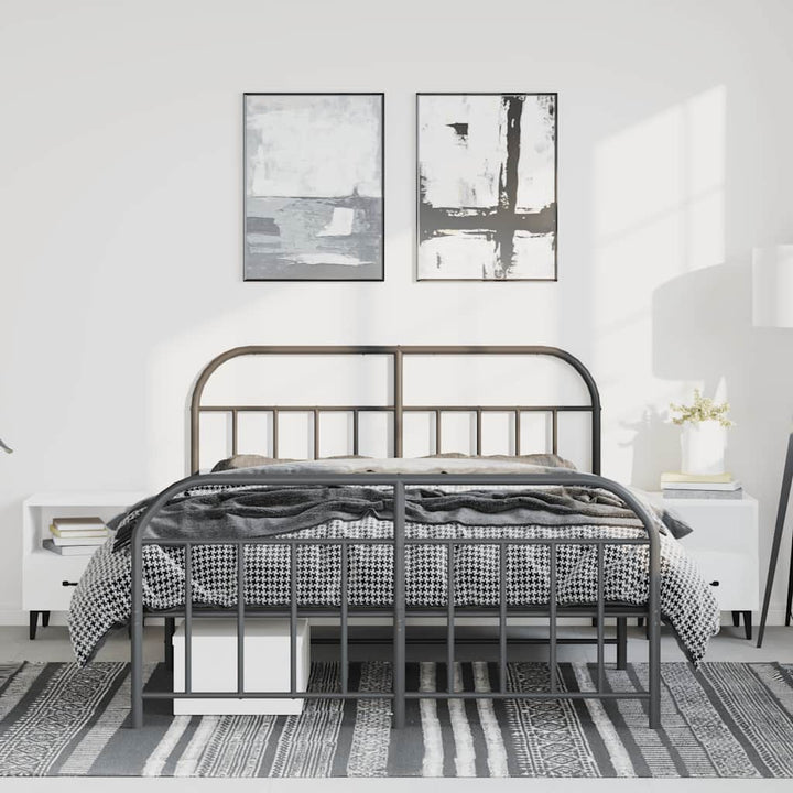 sengeramme med sengegavl og fodgærde 135x190 cm metal sort