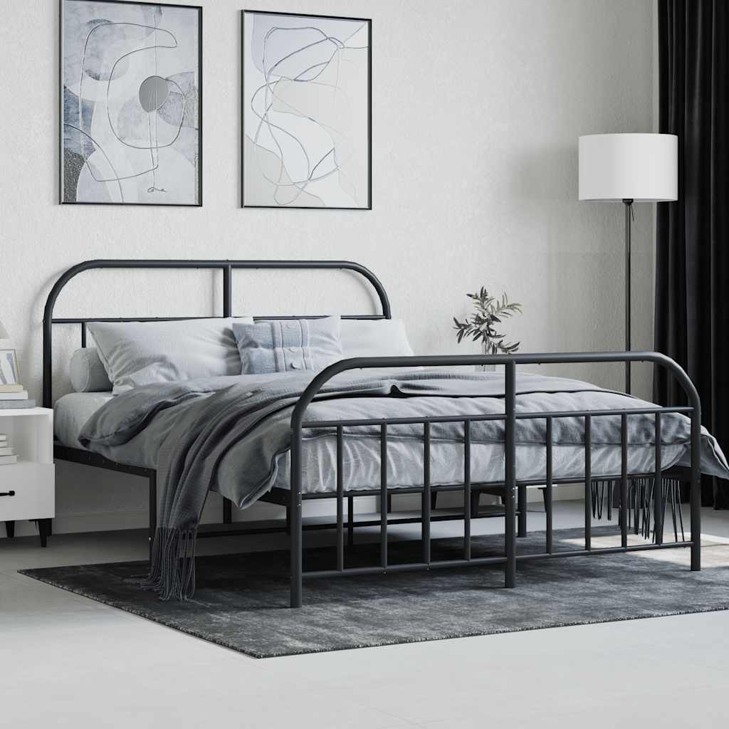 sengeramme med sengegavl og fodgærde 140x190 cm metal sort