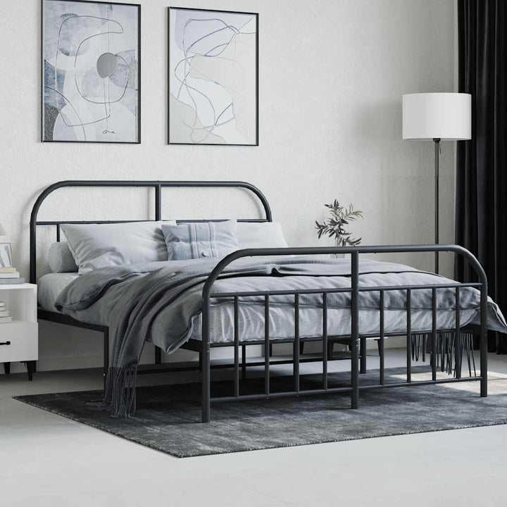 sengeramme med sengegavl og fodgærde 140x190 cm metal sort