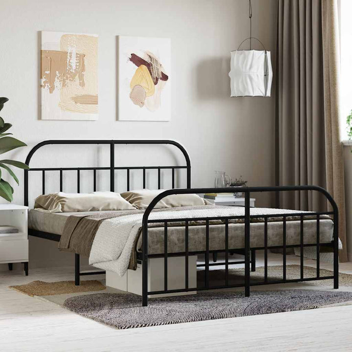 sengeramme med sengegavl og fodgærde 140x190 cm metal sort