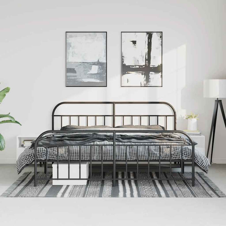 sengeramme med sengegavl og fodgærde 193x203 cm metal sort