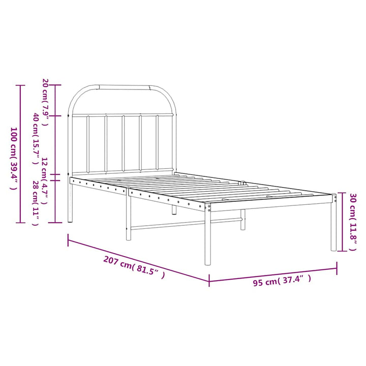 sengeramme med sengegavl 90x200 cm metal hvid