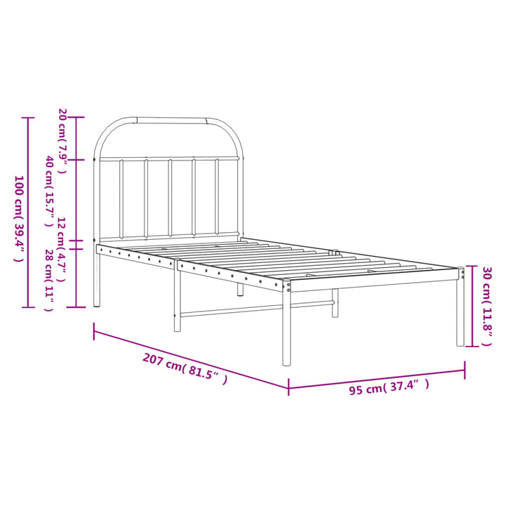 sengeramme med sengegavl 90x200 cm metal hvid