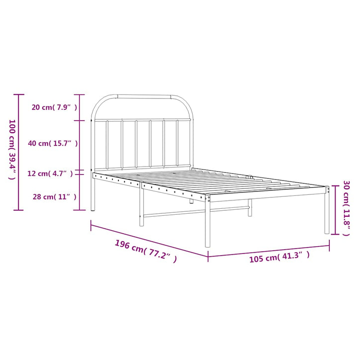 sengeramme med sengegavl 100x190 cm metal hvid