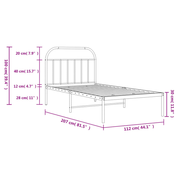 sengeramme med sengegavl 107x203 cm metal hvid